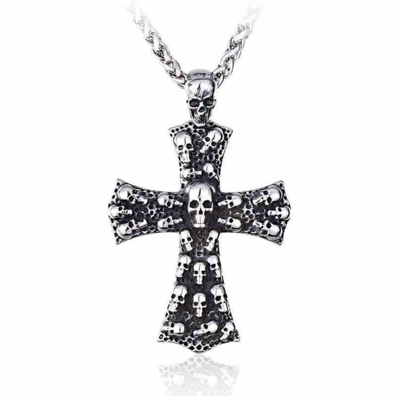 Drezden Goth Men's Gothic Punk Skull Cross Necklace