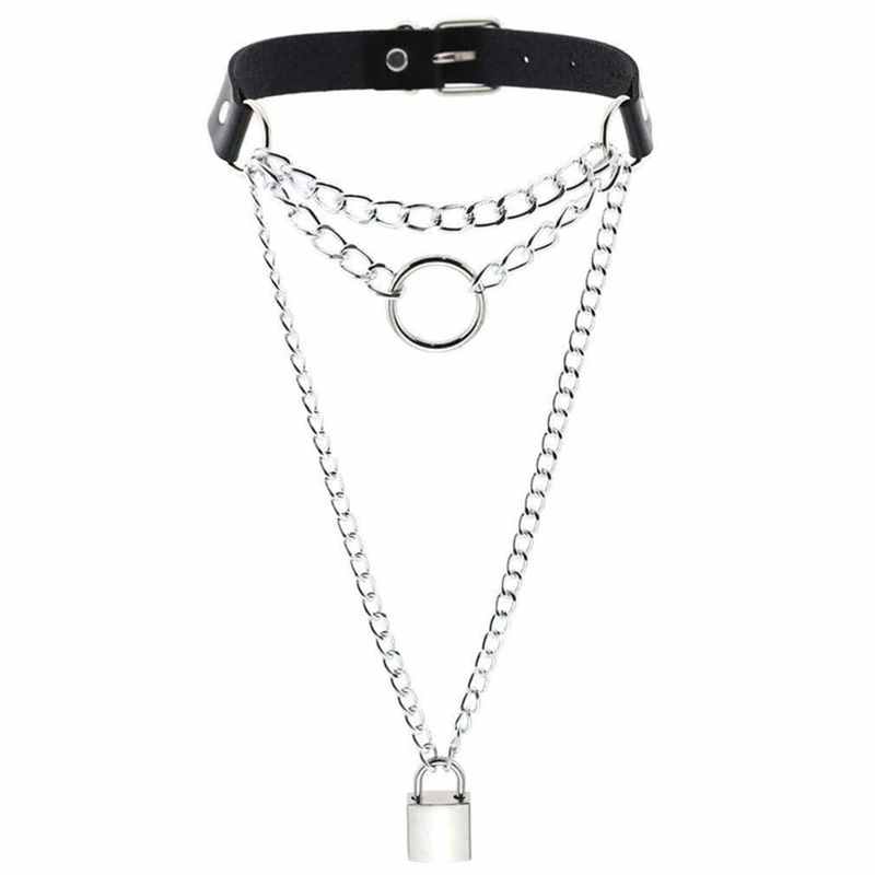 Women's Rivets Pentacle Pendant PU Chokers- | Drezden