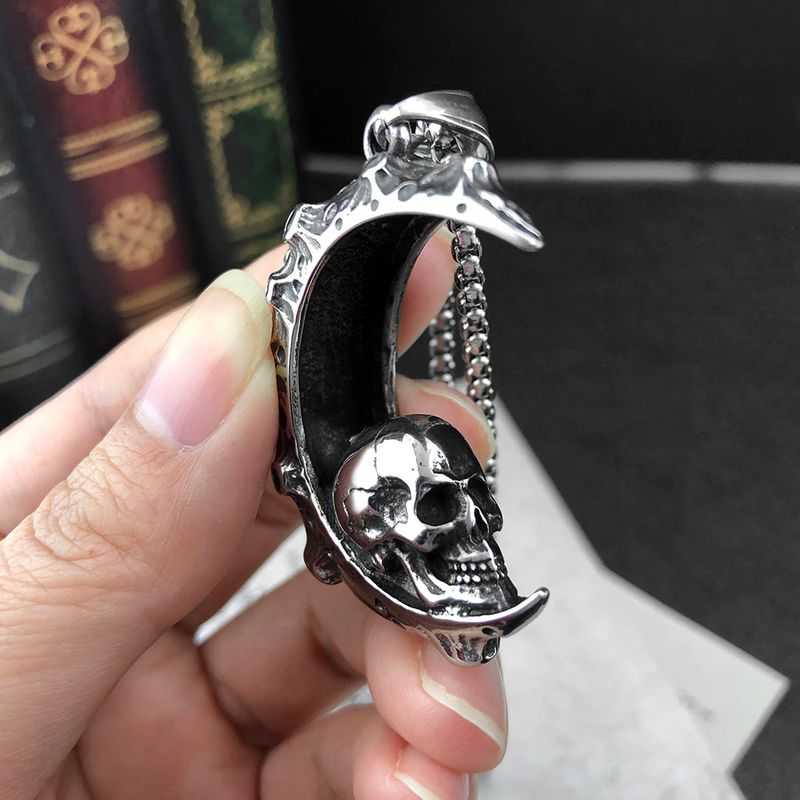 Drezden Goth Moon Skull Necklace