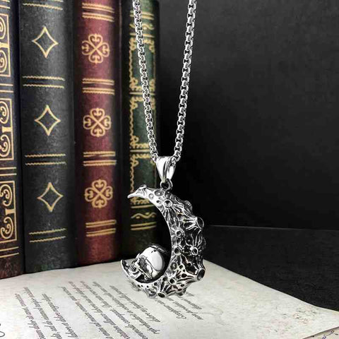 Drezden Goth Moon Skull Necklace