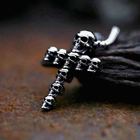 Drezden Goth Skull Cross Necklace
