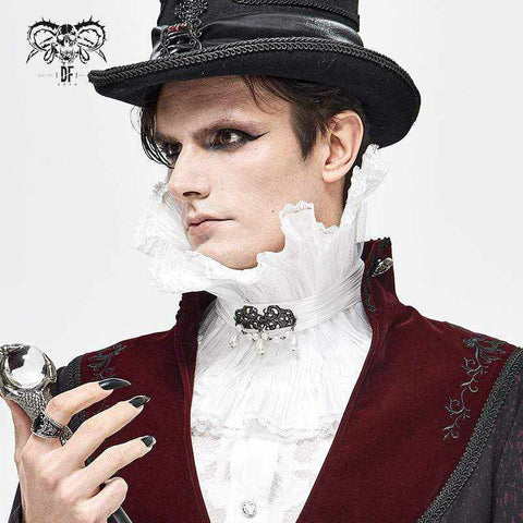 Drezden Goth Men's Gothic Drape Meshed Necklace White