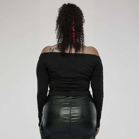 Drezden Goth Women's Plus Size Gothic Off Shoulder Ruffles Long Sleeved Top