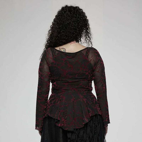 Drezden Goth Women's Plus Size Gothic Vintage V-neck Flare Sleeved Floral Mesh Top