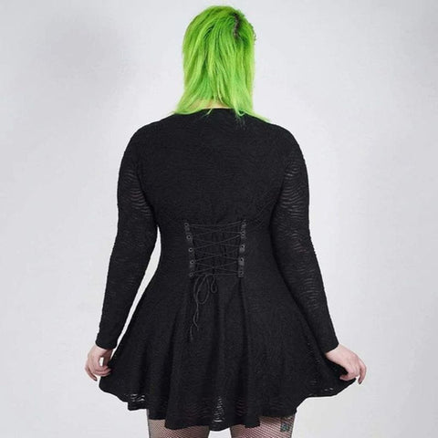 Drezden Goth Women's Gothic Short Princess Cut Flared Full Sleeve Dress