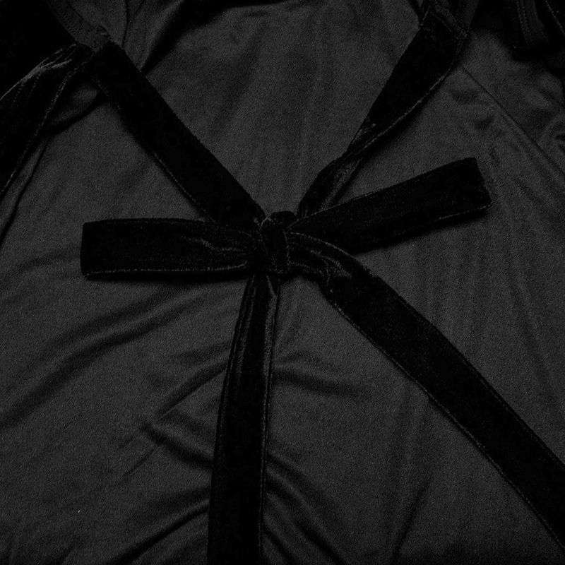 Black Gothic Velvet Horizontal Neck Long Plus Size Dress 
