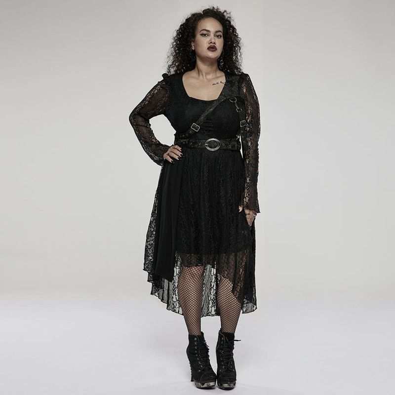 Drezden Goth Women's Plus Size Gothic Vintage High/low Long Sleeved Lace Dress