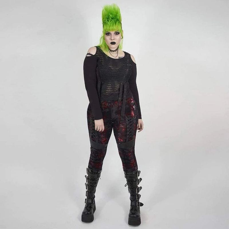 Drezden Goth Women's Plus Black & Red Size Gothic Leggings