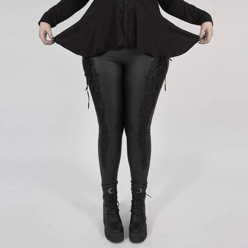 Black Poly Spandex Side Lace-Up Leggings corset pants plus size – Deranged  Designs