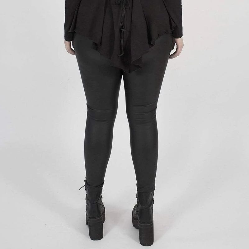 Plus Size Faux Leather Lace Detail Dress Pants - Black