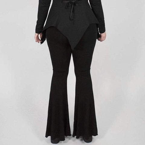 Drezden Goth Women's Plus Size Gothic Punk Black Flower Embroidered Flared Pants