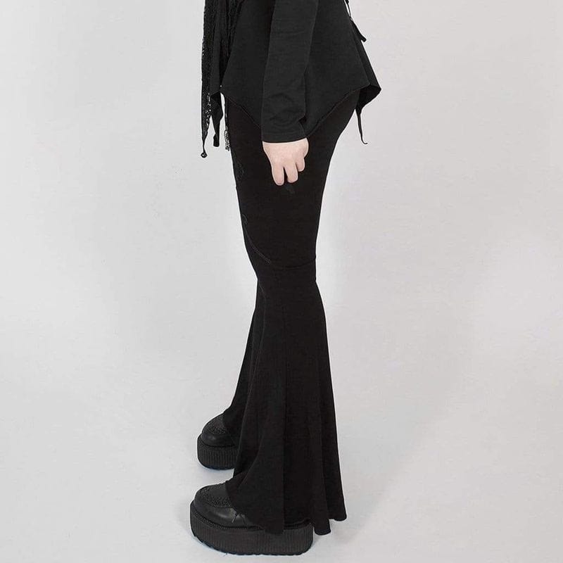 Drezden Goth Women's Plus Size Gothic Punk Black Flower Embroidered Flared Pants