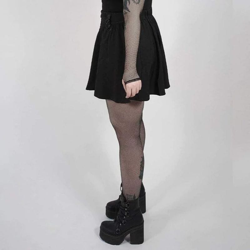 Drezden Goth Women's Plus Size Gothic Black Flower Embroidered Front Zip Short Flared Skirt
