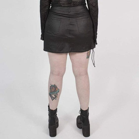 Drezden Goth Women's Punk Black Lacing Short Faux Leather Skirt
