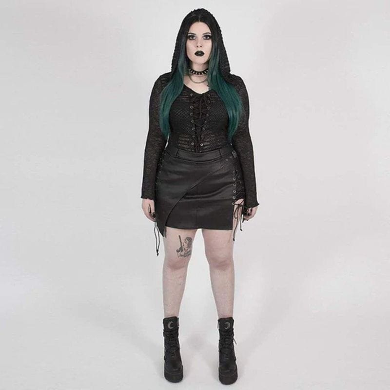 Drezden Goth Women's Punk Black Lacing Short Faux Leather Skirt