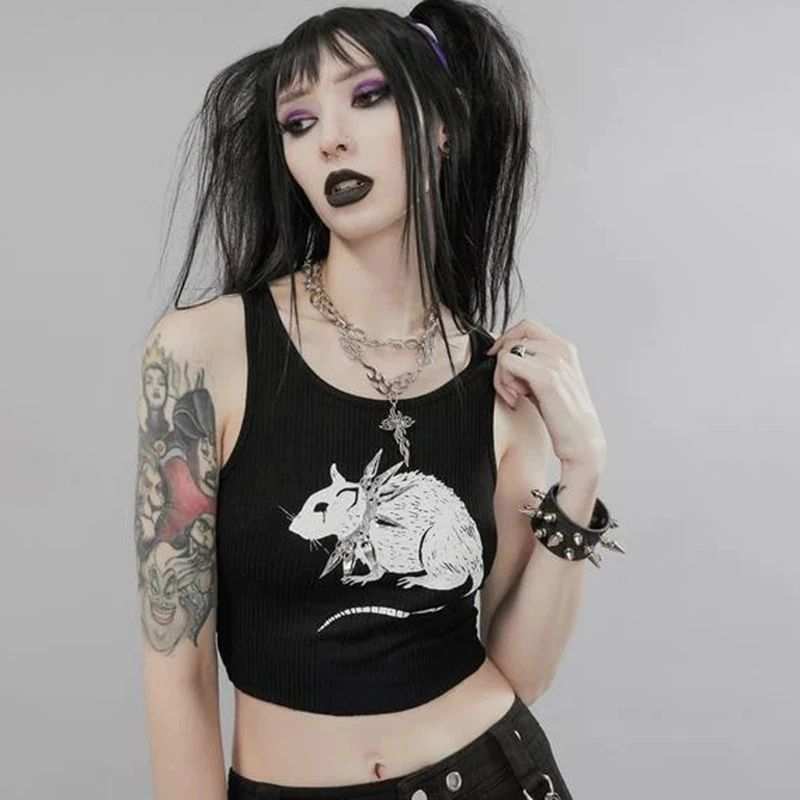 Drezden Goth Punk Possum Crop Top