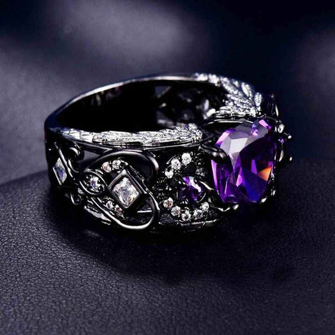 Drezden Goth Gothic Purple Heart Ring