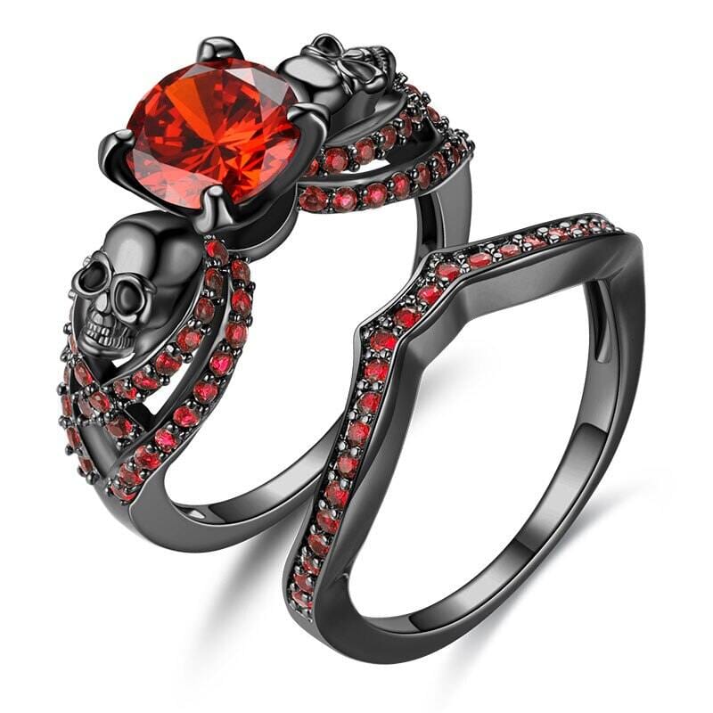Drezden 6 / Red Goth Skull  Zirconia Ring Sets