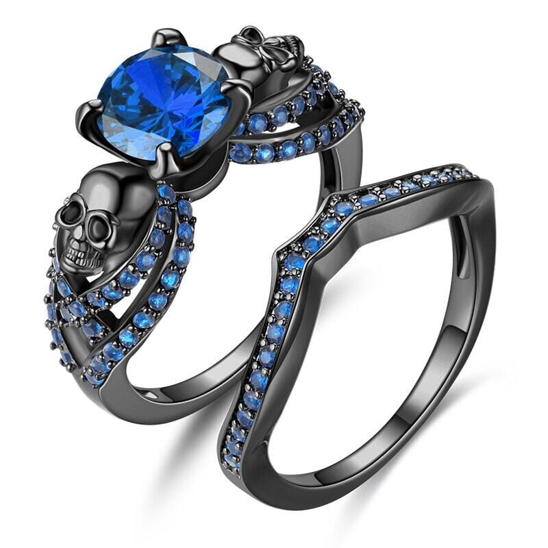 Drezden 6 / Blue Goth Skull  Zirconia Ring Sets