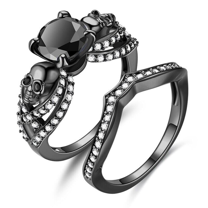 Drezden 6 / Black Goth Skull  Zirconia Ring Sets
