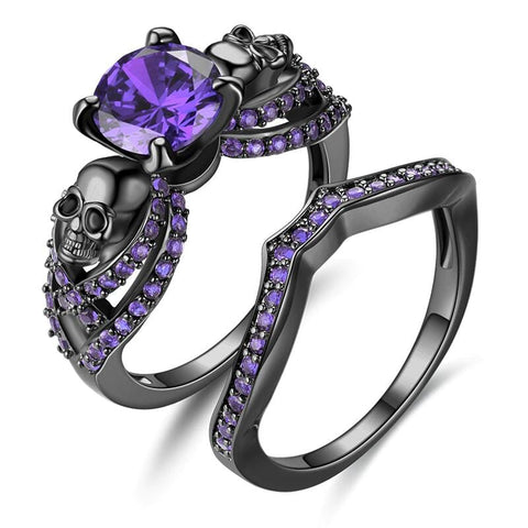 Drezden 6 / Purple Goth Skull  Zirconia Ring Sets