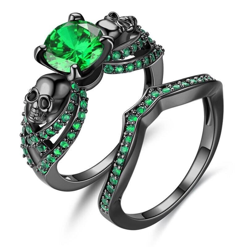 Drezden 6 / Green Goth Skull  Zirconia Ring Sets