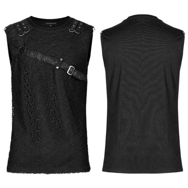 Drezden Goth Men's Punk Mesh Splice Buckle Tank Top