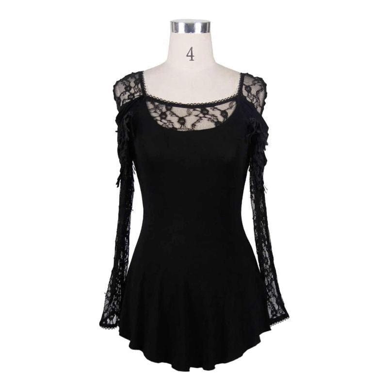 Drezden Goth Women's A-line Lace and Tassels Tops