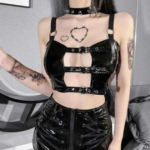 Women's Gothic Straps Faux Leather Bustier