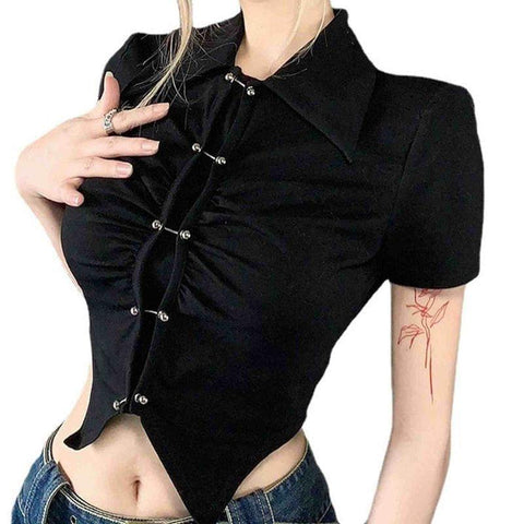 Drezden Goth Women's Ruffles Short Sleeved Shirt