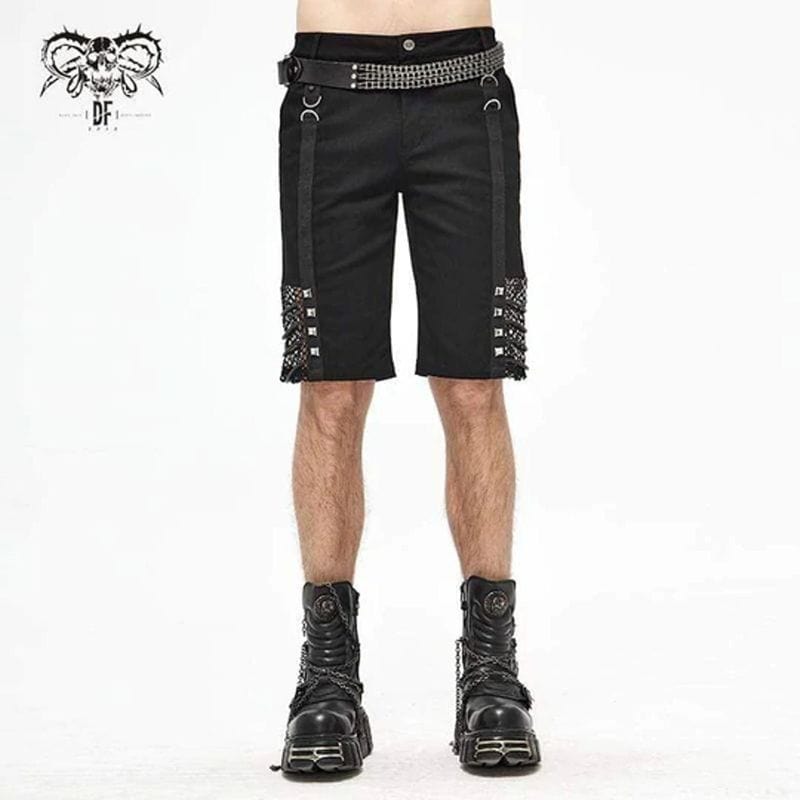 Drezden Goth Men's Gothic Punk Rivets Mesh Black Shorts