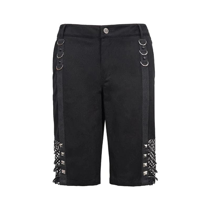 Drezden Goth Men's Gothic Punk Rivets Mesh Black Shorts