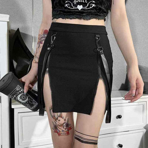 Women's Double Zip Wrap Skirt with Straps