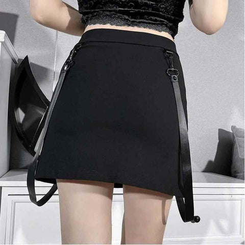 Drezden Goth Women's Double Zip Wrap Skirt with Straps
