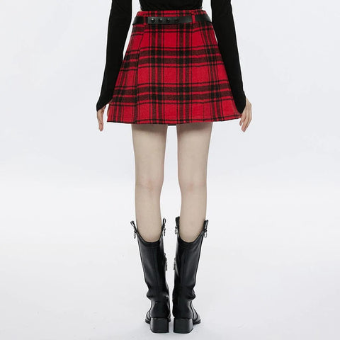 Drezden Goth Women's Grunge Faux Leather Splice Plaid Skirt