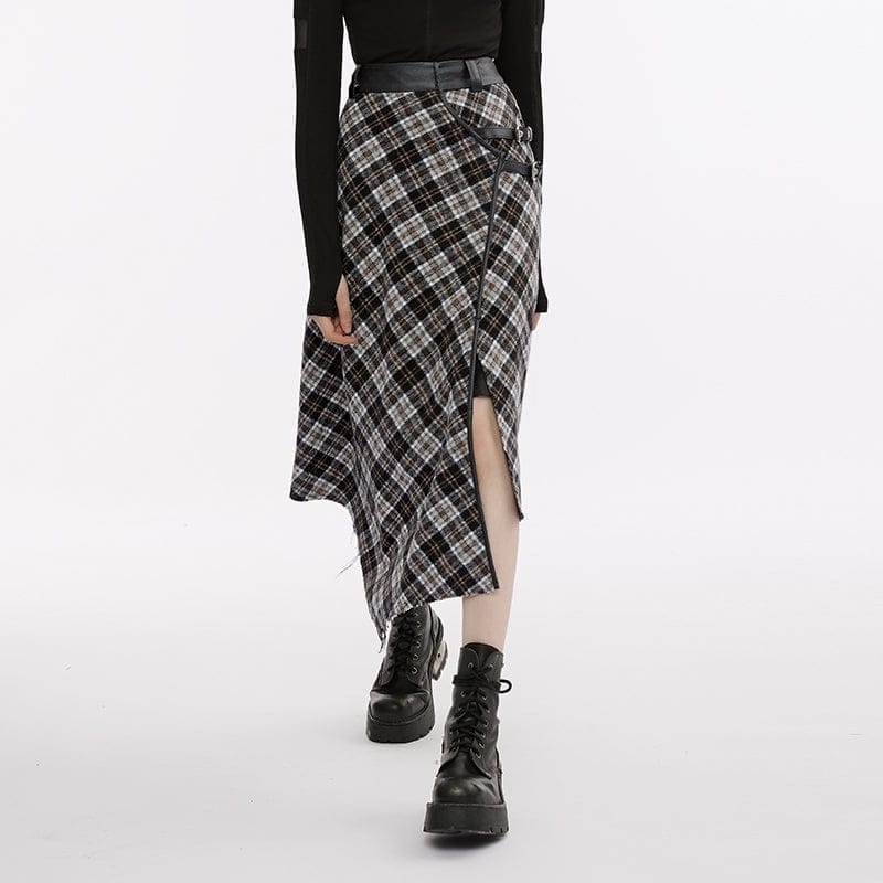 Plaid irregular 2024 midi skirt