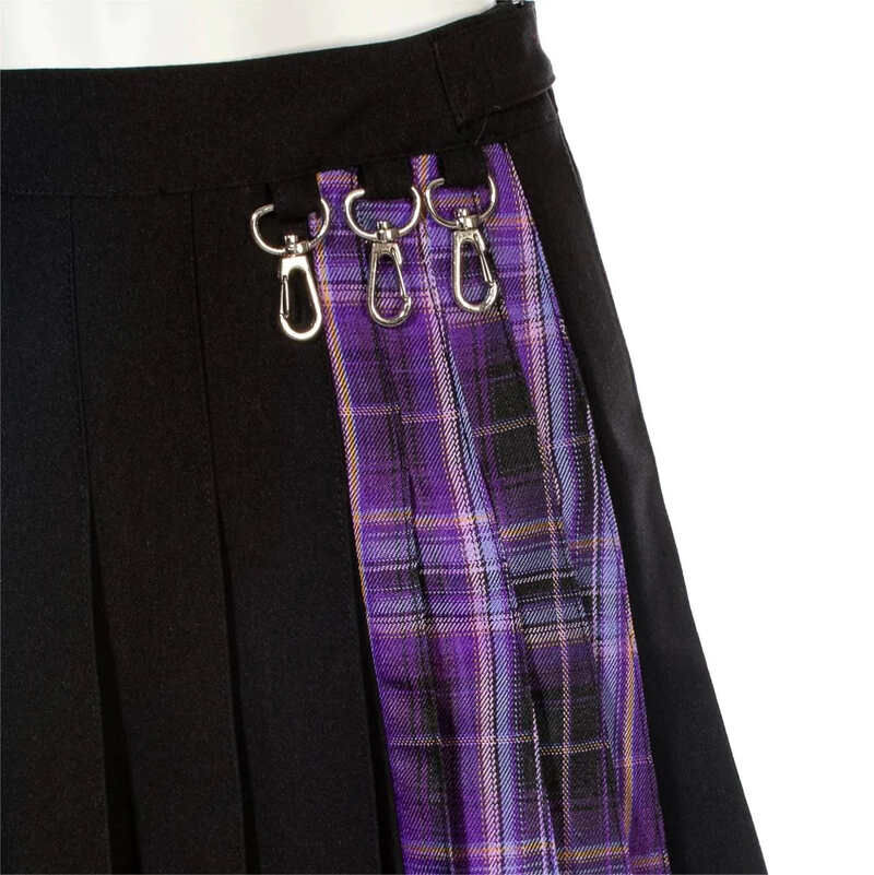 Drezden Goth Women's Grunge Irregular Plaid Splice Pleated Skirt Purple