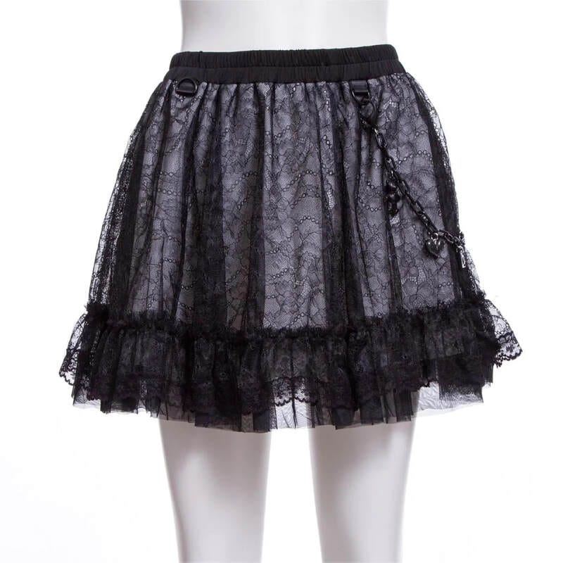 Drezden Goth Women's Grunge Layered Lace Skirt with Chain