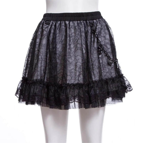 Women's Grunge Layered Lace Skirt with Chain