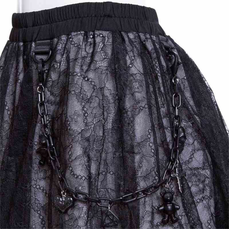 Drezden Goth Women's Grunge Layered Lace Skirt with Chain