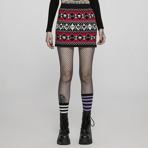 Women's Grunge Skull Diamond Knitted Skirt