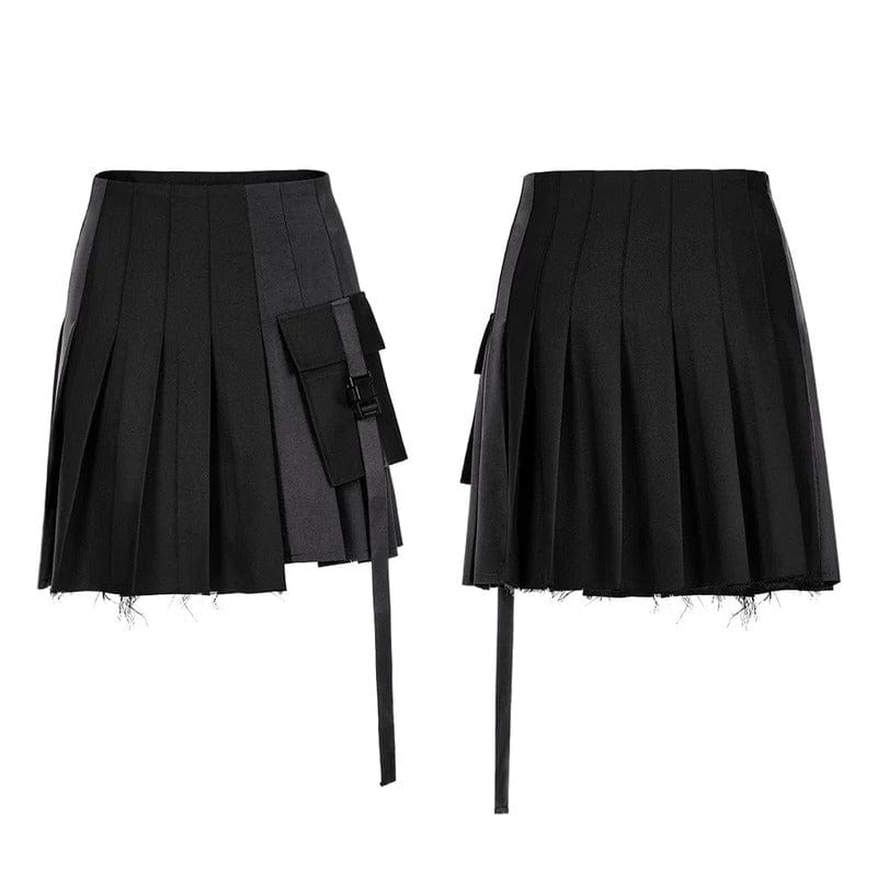 Drezden Goth Women's Punk Big-pocket Unedged Pleated Skirt