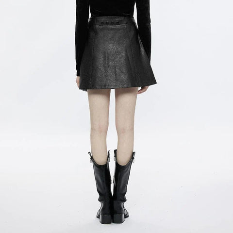 Drezden Goth Women's Punk Plaid Splice Faux Leather Skirt with Belt