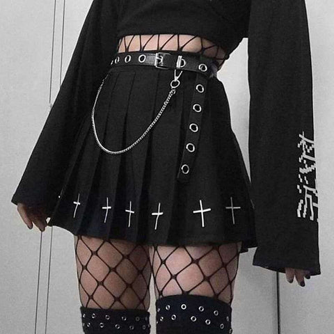Gothic Crosses Pleated Skirt