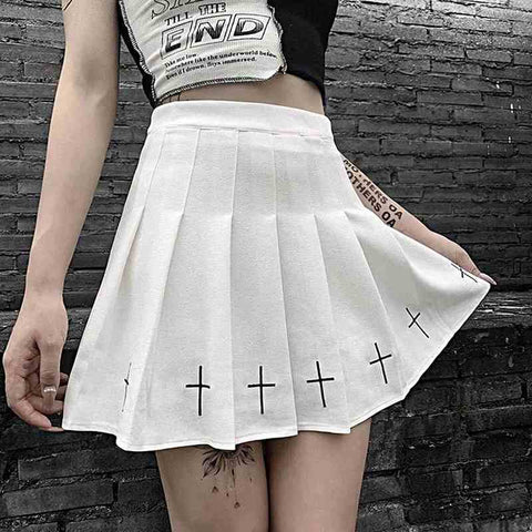 Drezden Goth Gothic Crosses Pleated Skirt