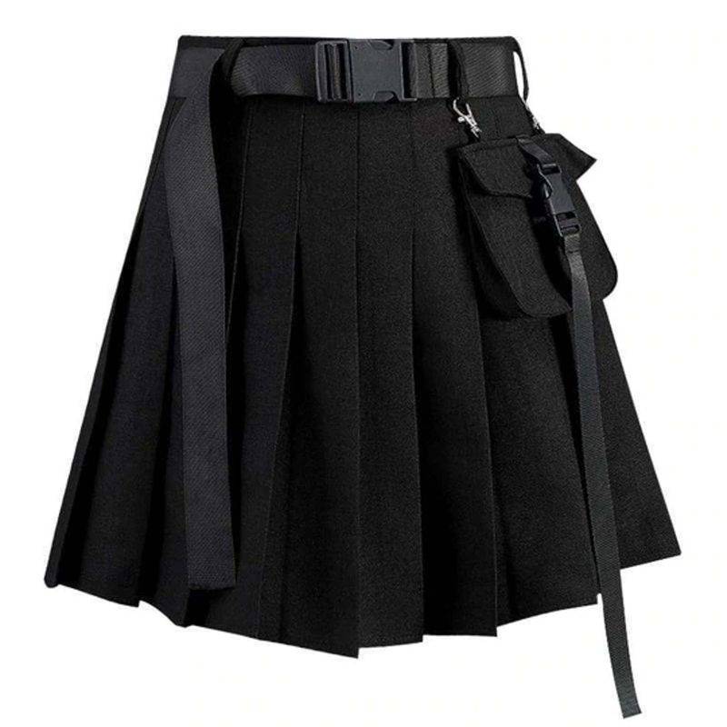 Gothic Pleated Skirt With Pocket and Belt- | Drezden