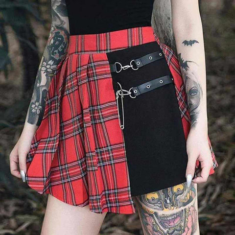 Punk Rock High-waisted Plaid Skirt