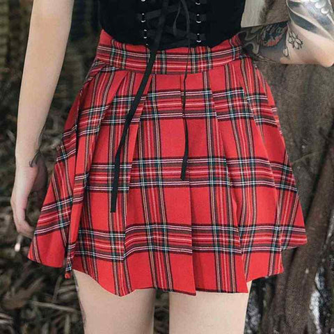 Drezden Goth Punk Rock High-waisted Plaid Skirt