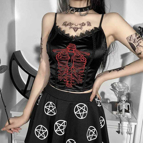 Gothic Skeleton Top- Red