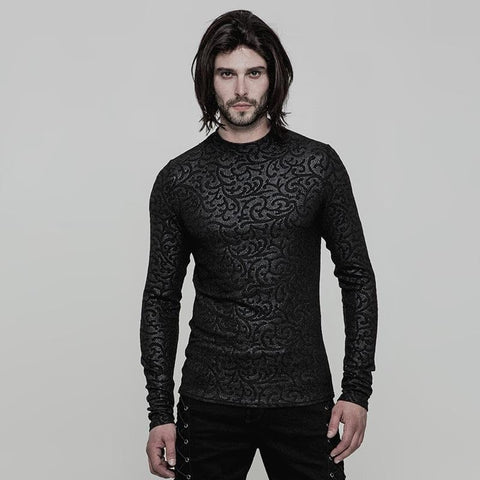 Men's Gothic Floral Jacquard Slim Fitted Long-sleeve T-shirt